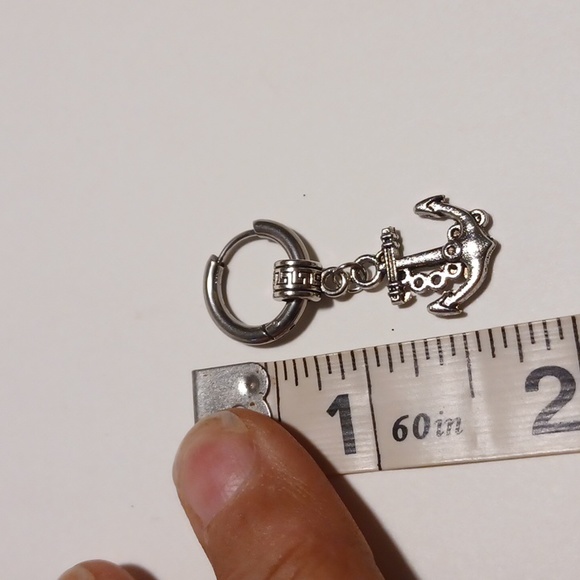 2pc Stainless Anchor Cross Earring Single Ear Silver-tone Hinged Hoop - Picture 10 of 14